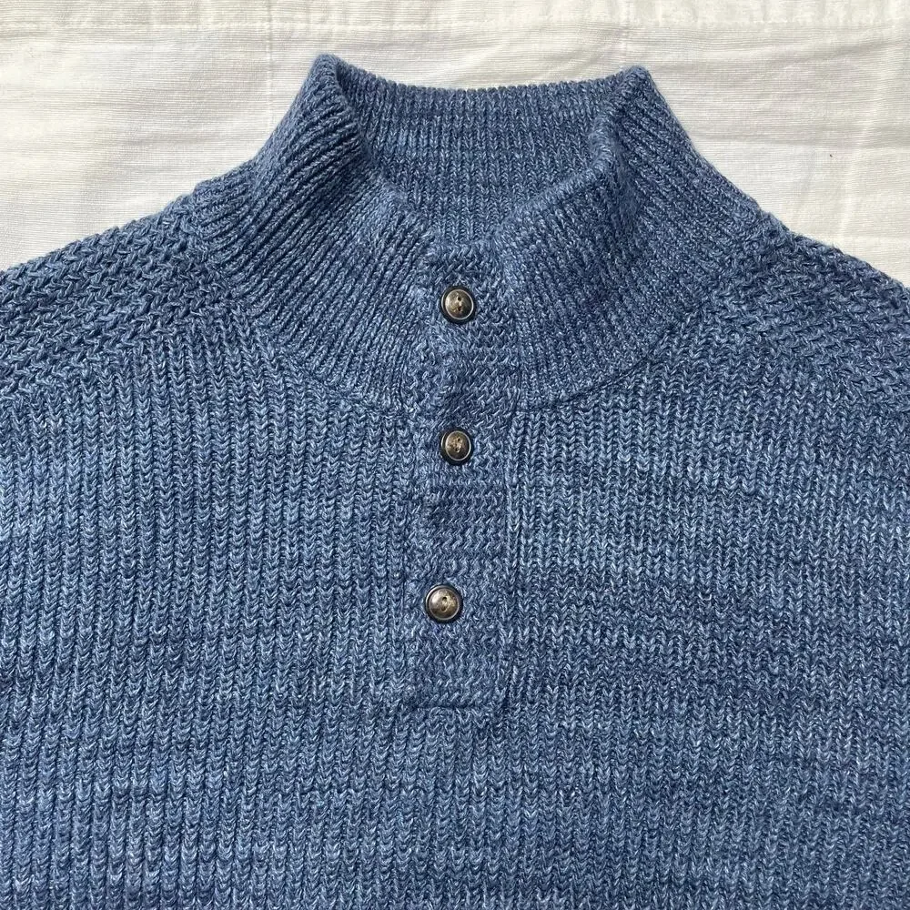 Polo Ralph Lauren Mock Neck Henley Knit Sweater Blue Sz XL Men's Cotton